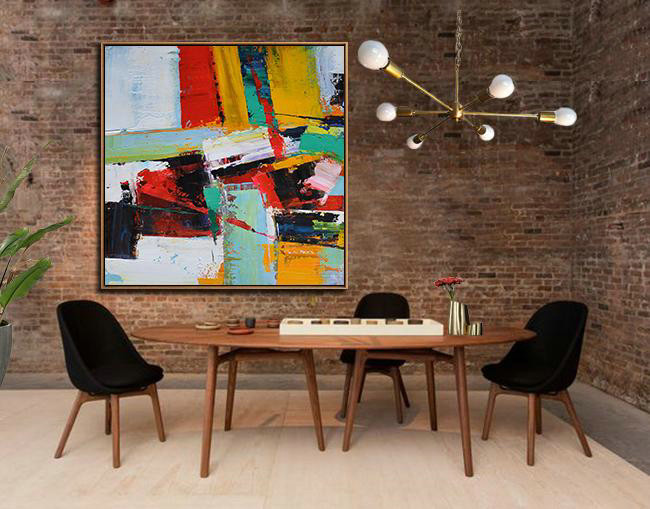 Large Abstract Art,Oversized Palette Knife Painting Contemporary Art On Canvas,Modern Abstract Wall Art,Grass Green,Red,Yellow,Black.etc